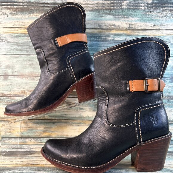 Frye Carmen Short Boots Womens Size 6.5B Black Leather Pull On Western Cowgirl - Picture 3 of 16